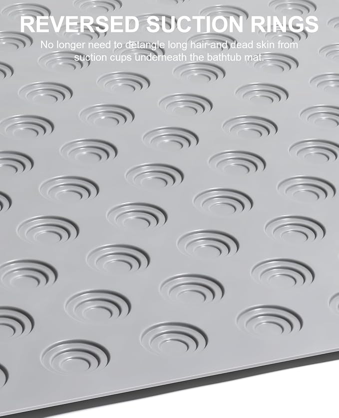OTHWAY No Suction Cup Bath Mat: 39x16 inch Extra Long Bathmat│Perfect for Ordinary or Refinished Bath Tubs │Made of Nature Rubber│Protect Your Bathtub (Grey)