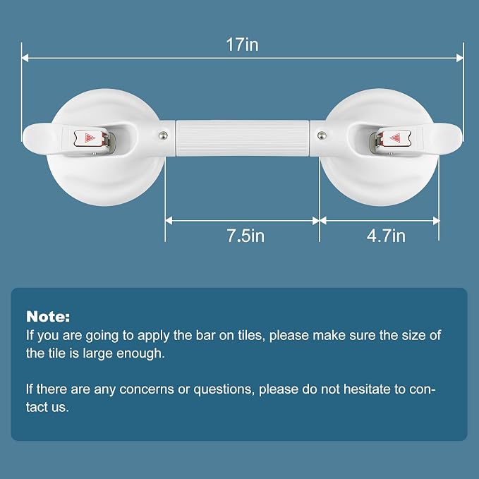 Shower Handle Upgraded 17 inch Grab Bar for Bathtub,Shower Handles with Strong Suction Cup Grab Bar,Bathroom Safety for Handicap Elderly Seniors and Disabled，White