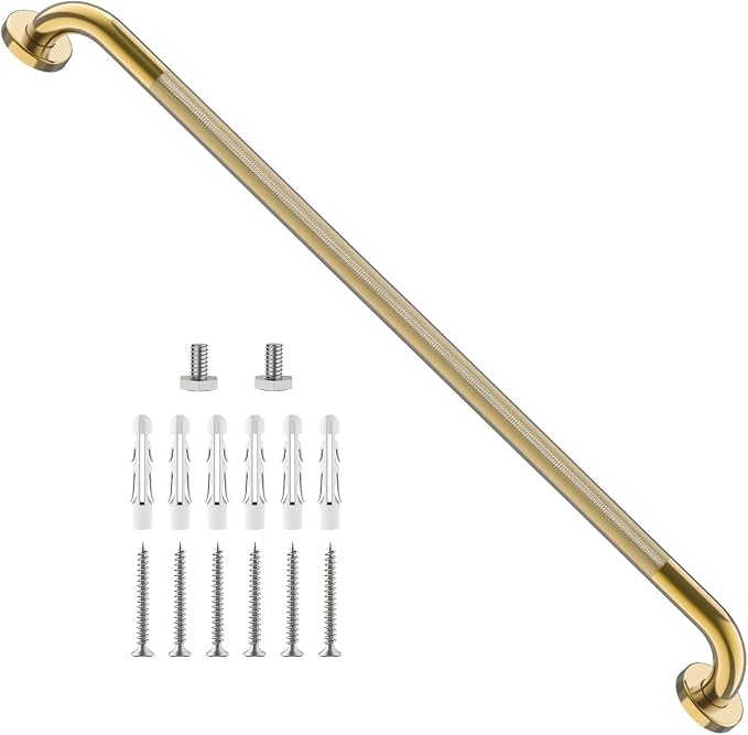 Shower Grab Bar 40 Inch, iHansee Brushed Gold Bathroom Grab Bar w/Anti-Slip Knurled Grip, Stainless Steel Bath Safety Bars Support Handrail for Senior Elderly, Toilet Bathtub Balance Handle for Wall