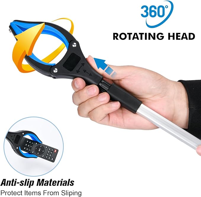 2-Pack Grabber Reacher Tool & Reacher Grabber Pickup Tool,32 inch Upgrade Foldable Grabber Tool with 4 inch Wide jaw and 360° Rotating Head,Mobility Aid Assist Grabbers for Seniors (Blue)