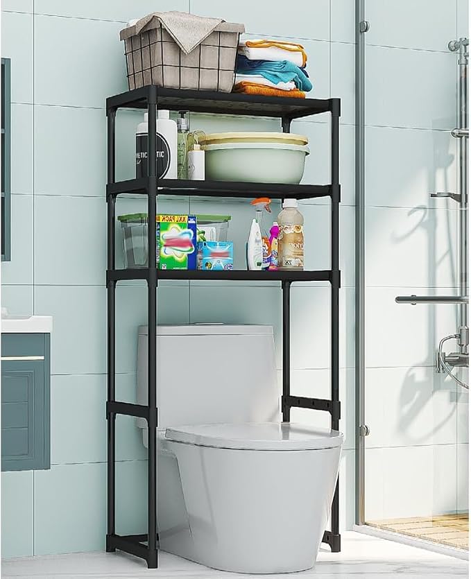 3-Tier Over the Toilet Storage, Metal Bathroom Shelve, Over Toilet Bathroom Organizer, Space Saver Bathrooms Shelve for Restroom Laundry Balcony, Black