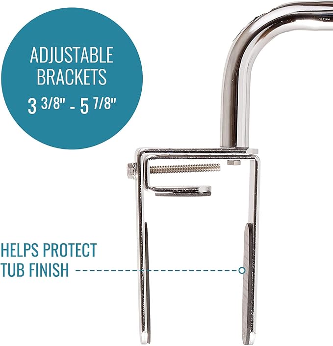 DMI Chrome Plated Adjustable Grab Bars for Bathtub and Showers for Seniors, Rust-Resistant Safety Rail with Textured Non-Slip Handle, 250 lb Capacity, Brackets Fit 3.3" - 5.8” Tub Walls