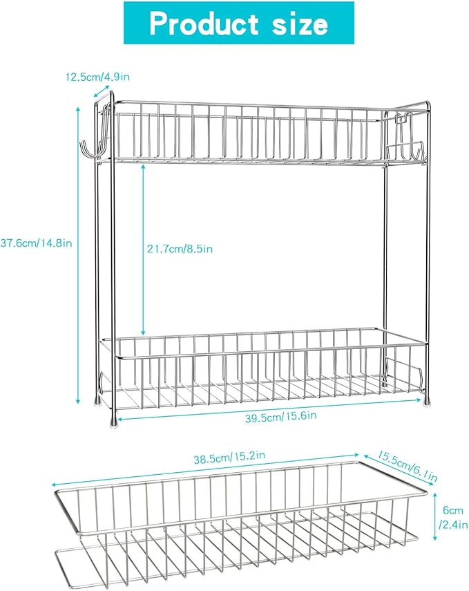 YQh 2-Tier Bathroom Storage Organizer Rack, Stainless Steel Shower Caddy, Counter and Vanity Shelf