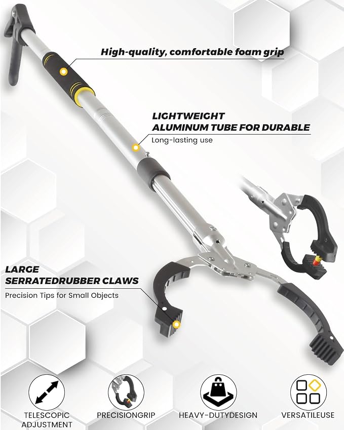 Heavy Duty Grabber Reacher Tool, Grabber Pickup Tool Extra Lon 53" Trash Picker Upper Grabber Heavy Duty Stainless Steel Thickened Non-Slip 6 inch Wide Jaws Claw Reaching Tool