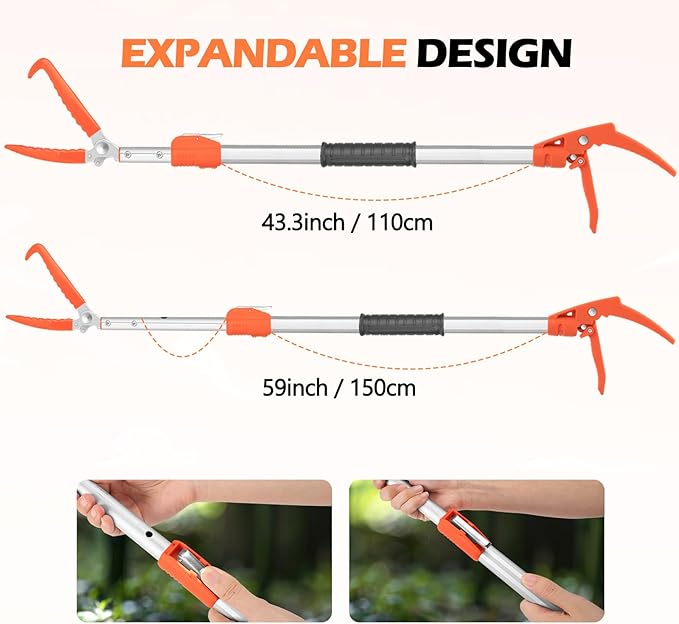 Kalkal Snake Grabber Tool, 60” Professional Aluminum Alloy Telescopic Rattle Snake Tongs, Reptile Grabber Snake Catcher Wide Jaw Handling Tool with Lock