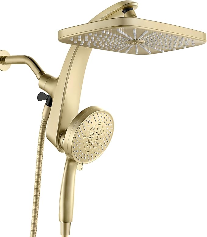 BOZYBO Rain Shower Head with Handheld: High Pressure Shower Heads with Handheld Spray Combo, 12" Rainfall Shower Head and 9 Sprays Hand Showerheads with Magnetic Docking and Power Jets, Desert Gold
