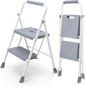 DUMOS Step Ladder, 2 Sturdy Step Stool with Anti-Slip Pedal & Comfortable Handrail, Portable Heavy Duty Step Stool for Kitchen, Garage & Outdoor Use, Dark Grey