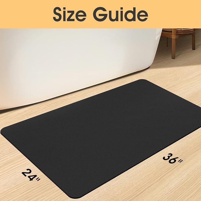 ACCUMTEK Non Slip Bath Mat, Thin Bathroom Rugs Fit Under Door, Quick Dry Bath Mats, Machine Washable Bath Rugs for Bathroom, Bathtub & Kitchen, Bathtub & Kitchen, Black/Solid/36 x24