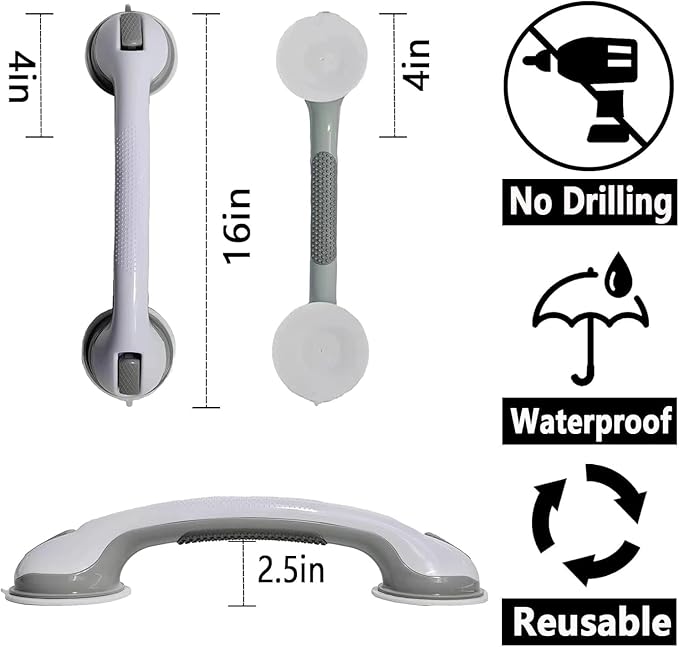 Grab Bars for Shower Handle Shower Grab Bars for Seniors Safety 2 Pcs 16.22 Inch Elderly Suction Cup Bathtubs and Showers Toilet Handles for Elderly Safety Walls Bathroom Tub Handles Hand Rail