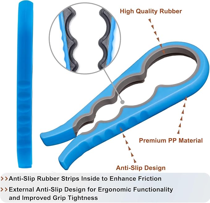 Bloss Anti-skid Jar Opener Can Opener Kitchen Grippers, 4 in 1 Multi Function Bottle Opener Lid Opener for Seniors with Arthritis, Caps and Bottles Kitchen Gadgets For Small Hands or Seniors, Blue