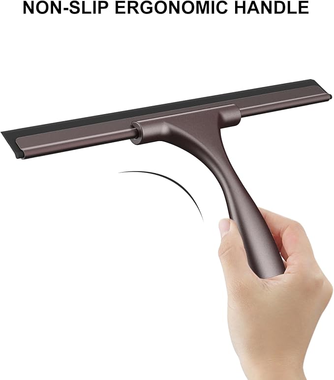 SetSail Shower Squeegee for Glass Doors All-Purpose Squeegee for Shower Glass Door Stainless Steel Window Squeegee with Hook for Car Windshield 12 Inches, Bronze