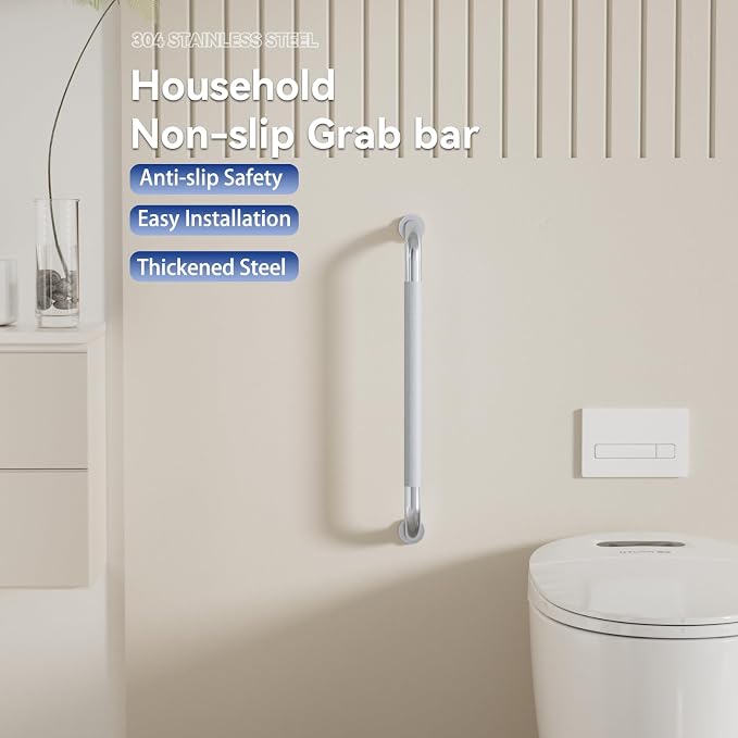 16 Inch Shower Grab Bar, Bathroom Grab Bar Handle with Anti-Slip Knurled Grip, Stainless Steel Bath Balance Bar, 1.0" Diameter Bath Safety Bar Support for Seniors Elderly Pregnant, Brushed Nickel