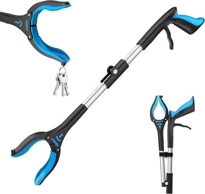 Kekoy 26inch Grabber Reacher Tool for Seniors, Foldable Reacher Grabbers Pickup Stick with Anti-Slip 360° Rotating Jaw, 4" Wide Extended Claw with Magnet for Disabled, After Surgery Recovery