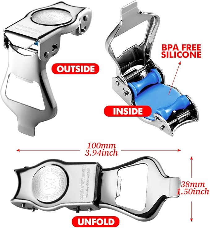 WAGENSTEIGER SUS304 Stainless Steel 3-in-1 Bottle Opener | Bottle Replacement Cap for Soda & Beer | Carbonated Drink Resealer | Soda Can Tab Opener | Stainless Multi-Use Beverage Tool