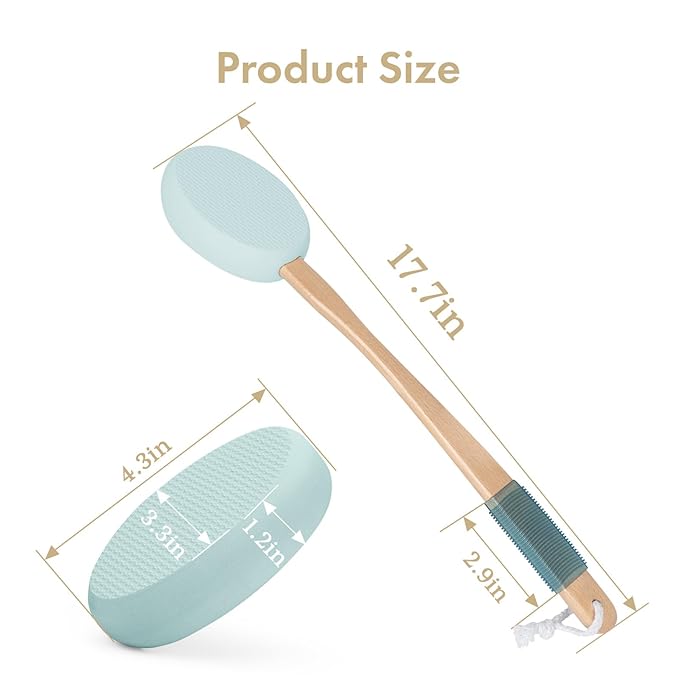 AmazerBath Lotion Applicator for Back, Feet, 4 Replacement Pads with 17" Curved Handle, Back Sunscreen Applicator for Kids, Elderly, Women, Apply Skin Cream Medicine Moisturizer Tanner, Sky Blue