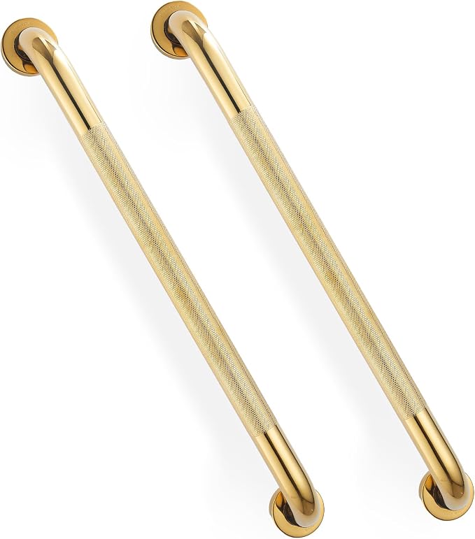 Grab Bars for Shower, Zynuhmo 2 Pack 24 Inch Anti Slip Safety Grab Bar 1.25" Diameter Stainless Steel Shower Handrails for Handicap Injury Pregnant Senior Assist Bath Shower Handles(Titanium Gold)