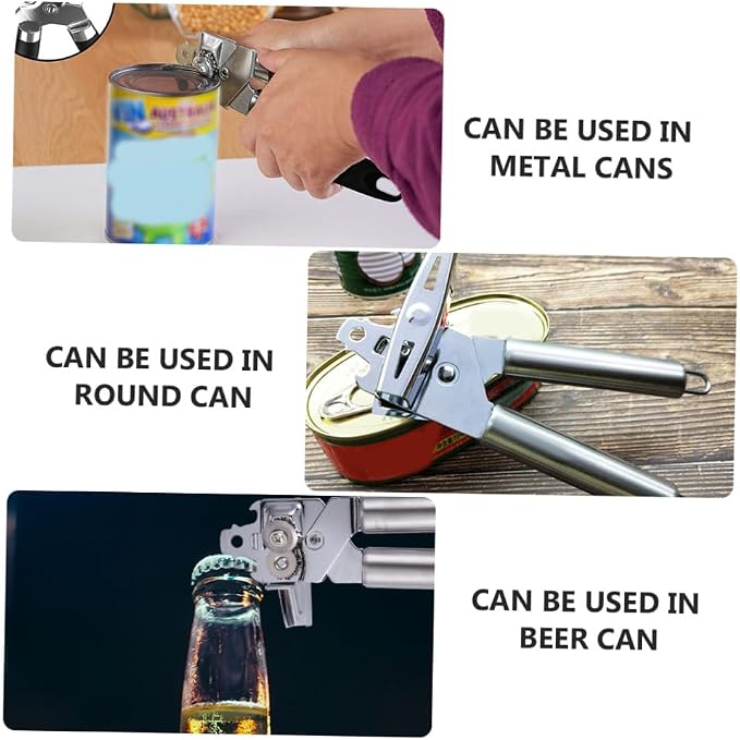 TIDTALEO Multi-Function Stainless Steel Can Opener and Smooth Edge Bottle Opener Portable Three-In-One for Seniors Professional Food Safety Kitchen Gadget for Home Use