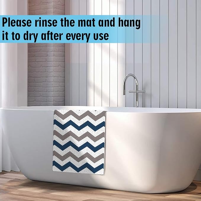 godehone Shower Mats Non Slip Without Suction Cups, PVC Loofah Bathroom Mats, Loofah Mats for Shower and Bathroom, Quick Drying, 23.6× 34.6 Inch, Blue Geometric