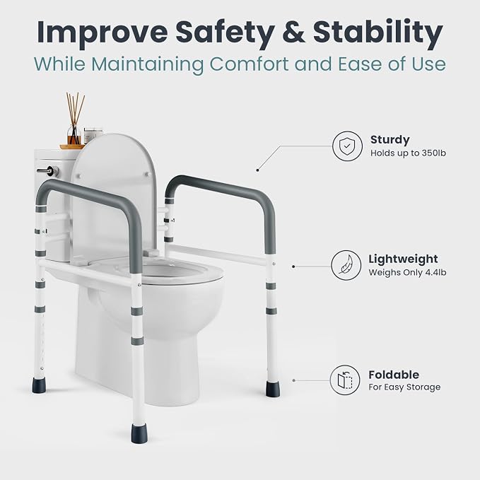 PELEGON Toilet Safety Rails (350 lb) - Adjustable Toilet Safety Frame & Rails, Toilet Safety Rail for Elderly Adults, Toilet Handles for Seniors, Toilet Bars for Elderly, Disabled & Handicap - White