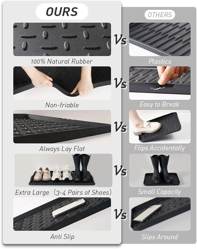 SUPENUIN 2PC Boot-Tray Heavy Duty Rubber Mat with Lip Waterproof Shoe Mat Tray for Entryway Indoor Outdoor Multi Use Catch All Trays Entryway Shoe Cleaning Boot Storage 16x27.5 Inches