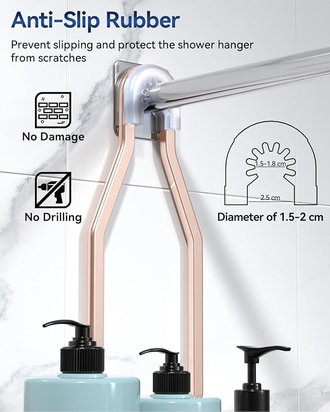 YASONIC Never Rust Shower Caddy Hanging, Aluminum Shower Racks for Inside Shower, 3-Tier Shower Organizer Hanging Over Shower Head with Hooks and Soap Holder, Rose Gold
