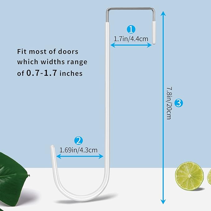 FYY Over the Door Hooks, 6 Pack Upgraded Long Door Hangers Hooks with Rubber Prevent Scratches Heavy Duty Organizer Hooks for Hanging Clothes, Towels, Hats, Coats, Bags White