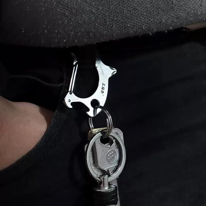 Sanrenmu Pry Bar Bottle Opener Keychain Multi Tool Stainless Steel with Flat/Cross Screwdriver Clip Lanyard Hole Functions for Everyday Carry (Black)