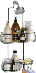 Epicano Shower Caddy Hanging Over Head, Matte Black,Stainless Steel | Rustproof,4 Hooks for Towels,Sponge and & Bathroom Accessories,Anti-Swing Suction Cups & Adhesive hooks