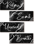 ONIZHITY 4 Pcs Black And Silver Bathroom Decor Wall Signs Relax Soak Unwind Breathe Wooden Rustic Marble Style Bathroom Accessories for Bedroom Living Room Kitchen Decoration(Black Silver 10X4")