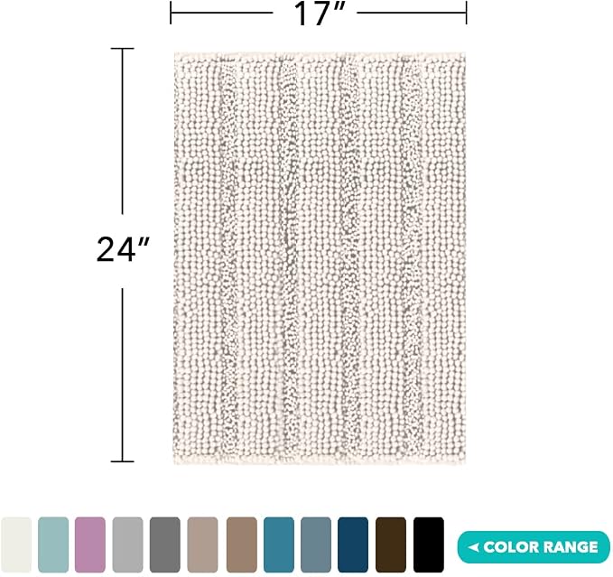 Turquoize Chenille Bath Rugs Shaggy Bathroom Rugs Non Slip Bath Mat for Bathroom 17 x 24 Bath Rug Extra Soft and Absorbent Area Rug, 17"x 24", Ivory