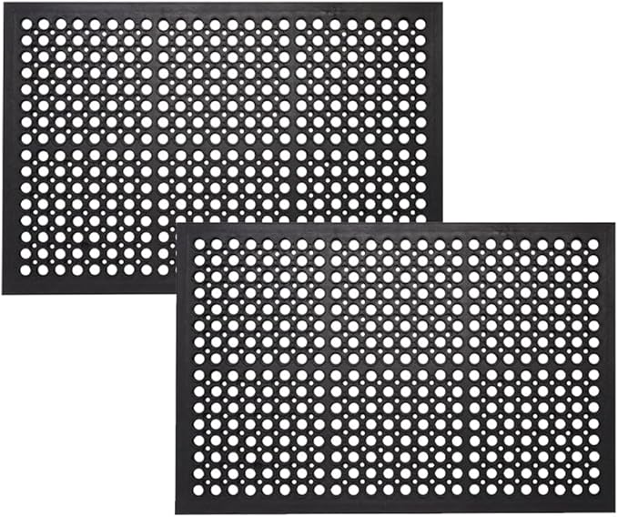 Envelor 2 Pack Anti Fatigue Mats for Kitchen Floor, Rubber Bar Mats, Non Slip Commercial Floor Mat with Drainage Holes, Indoor Outdoor Rubber Mat for Restaurant, Garage, Entryway 36 x 60 in