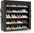 LANTEFUL Shoe Rack with Covers 5 Tier Tall Shoe Rack Organizer Large Capacity Shoe Shelf Storage 20-24 Pairs Space Saving Free Standing Shoe Storage Organizer for Closet, Entryway, Dorm, Black