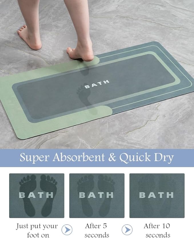 MontVoo-Bath Mat-Bath Mat Rug Non Slip Super Absorbent Stain Resistant Quick Dry Thin Bathroom Rug-Bath Mats for Bathroom Floor Bathtub Vanity-Bathmat Bath Rug Easy Care 17"x35" Green