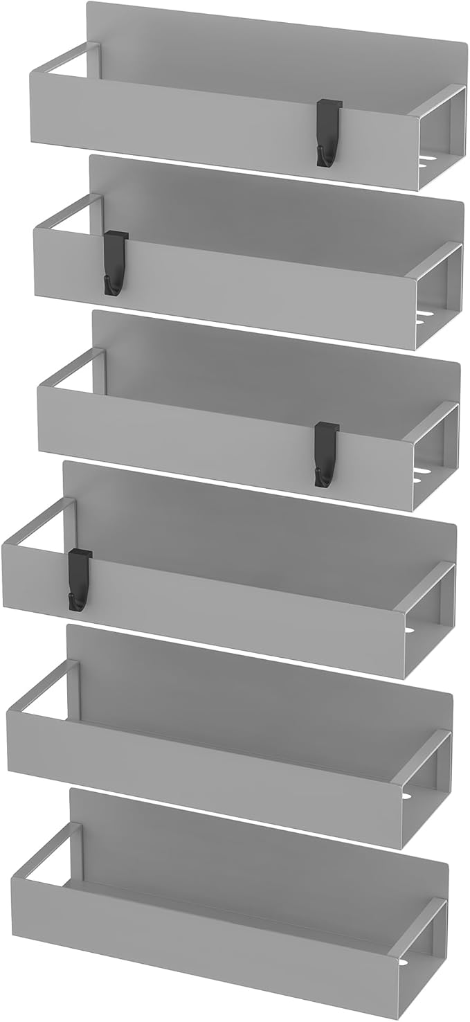 HuggieGems 6 Pack Magnetic Spice Storage Rack Organizer for Refrigerator and Oven, Gray Fridge Organizers and Storage