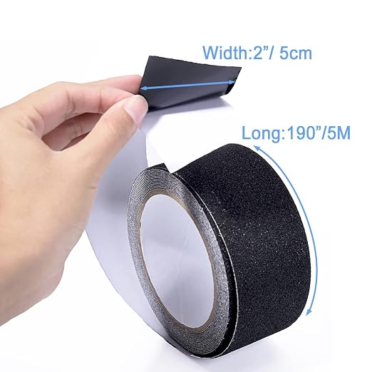 Anti Slip Tape, High Traction,Strong Grip Abrasive, Not Easy Leaving Adhesive Residue, Indoor & Outdoor, with Measuring Tape (2" Width x 190" Long, Black)