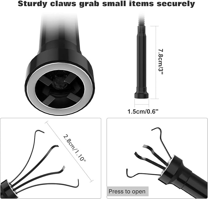 Housolution Grabber Tool Magnetic Four-claw Picker, Bendable Hose Reacher Pickup Sweeper with LED Lights, Flexible Long Handy Reaching Assist Tool for Litter Pick/Home Sink/Drain - Black