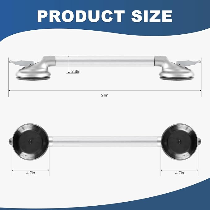 Shower Handle,Shower Handles with Strong Suction Cup Grab Bar,Bathroom Safety Grab Bar for Handicap Elderly Seniors and Disabled,Heavy Duty,Silver