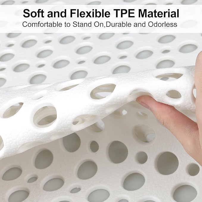 Bathtub Mat and Shower Mat Non Slip: 30 x 17 inch Soft TPE Bath Tub Mat with Suction Cups and Drain Holes, Anti Slip Shower Mats for Inside Shower, Machine Washable, Easy to Dry&Cut
