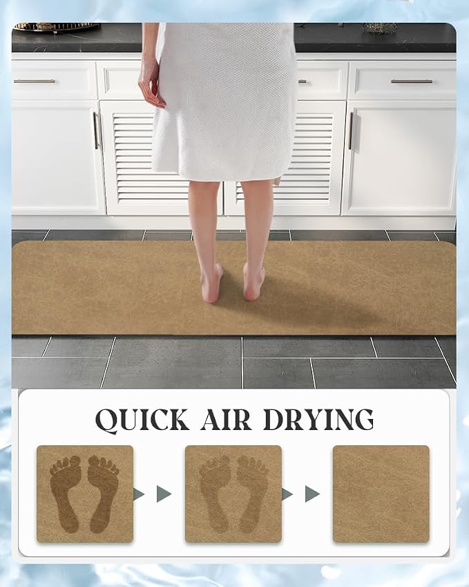 MontVoo -Bath Mat Rug-Rubber Backing Non Slip Quick Dry Absorbent Thin Bathroom Rugs Fit Under Door-Faux Suede Surface Bathroom Floor Mats-Shower Rug for in Front of Bathtub Shower Camel 24"X70"