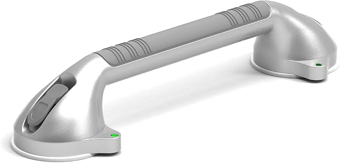 16.5inches Balance Assist Bathroom Shower Handle,Suction Bath Grab Bar with Indicators (Silver/Grey)