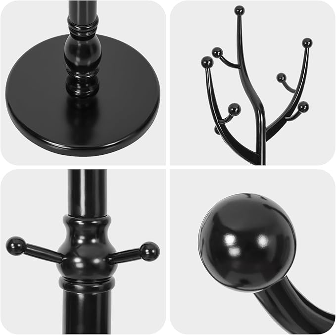 Bekrvio Coat Rack Freestanding Coat Tree with Sturdy Round Base, Unique Coat Hanger Stand, Heavy Duty Standing Coat Rack Clothes Stand for Winter Jacket, Hat, Entryway/Hallway/Bedroom, Black