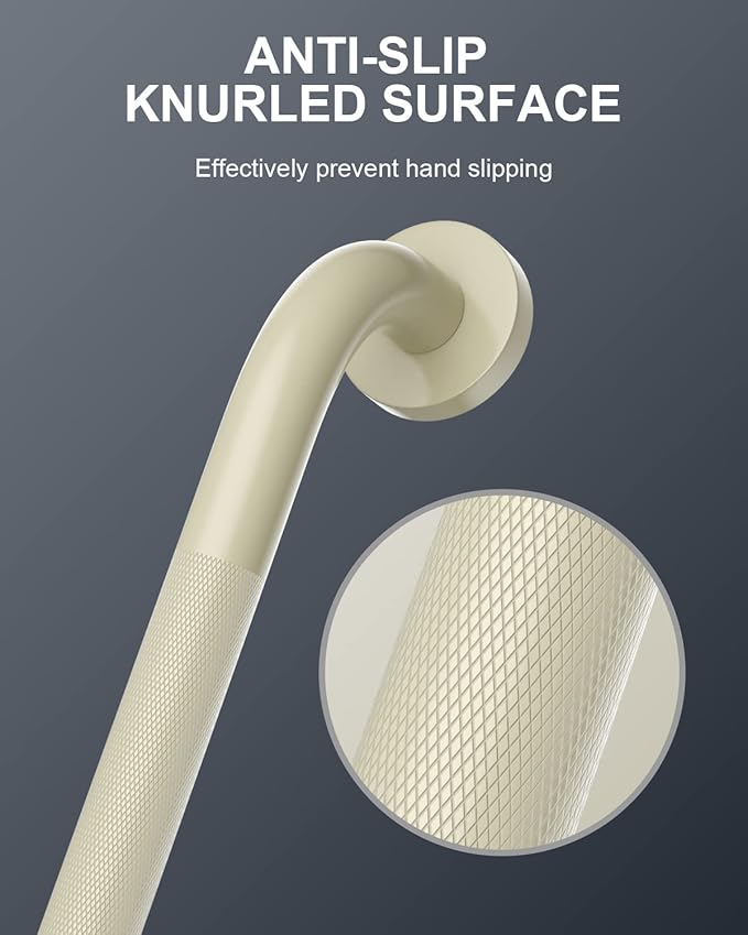 16 Inch Anti Slip Shower Grab Bar Handle Beige White, ZUEXT Stainless Steel Bathroom Grab Bar, Knurled Bathroom Balance Bar, Safety Hand Rail Support,Handicap Elderly Injury Senior Assist Bath Handle