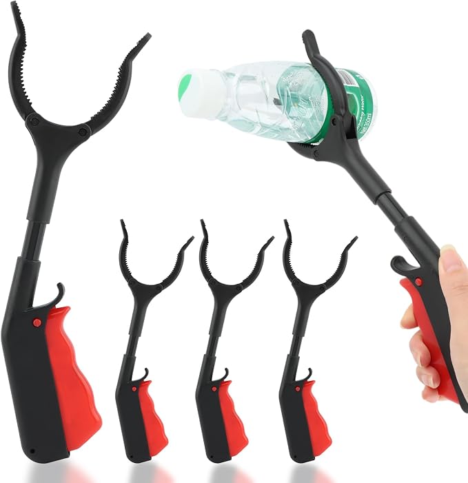 Grabber Tool, 4pcs 30cm/12inch Grabber Reacher Tool Claw Rubbish Tong, Lightweight Trash Pick up Stick,Portable Grabber Tool for Adults Litter Pickers Sanitation Workers(Black+red)