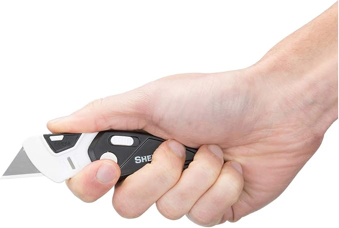 Sheffield 1282 Gadget Folding Lock Back Utility Knife, Compact Box Cutter with Lock Back Release and Quick-Change Mechanism, Heavy Duty Cardboard Cutter
