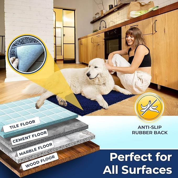 Muddy Mat® | Chenille Bathroom Rugs Quick Dry Microfiber Mats Non Slip Washable, Extra Thick, Soft and Highly Absorbent Bath Mats for Bathroom, Kitchen, and Shower Floor - Navy Blue 19"x30"