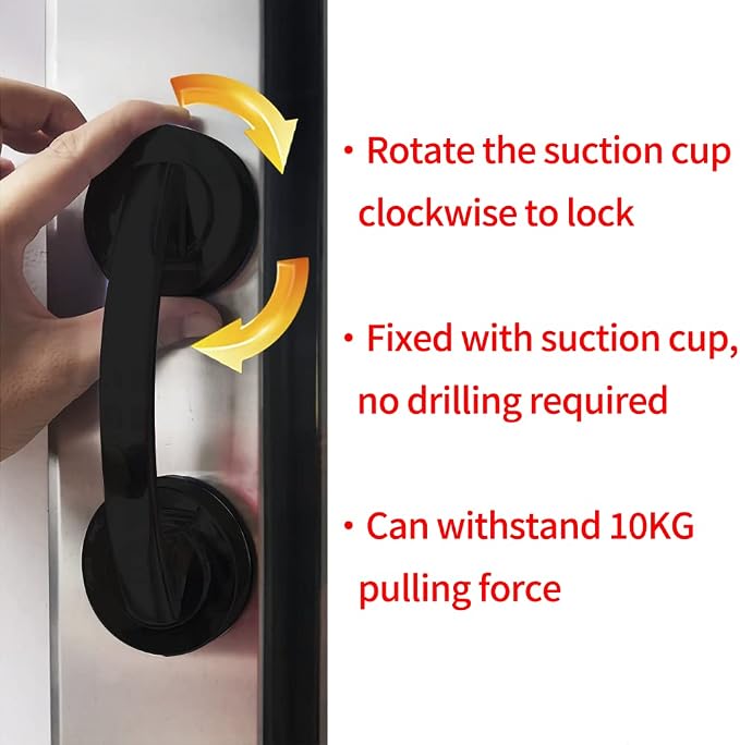 Glass Door and Window Handle, Suction Cup Bathroom Sliding Doors Handles, Non-Porous Handles Shower Grab Bars, Cabinets and Wardrobes Non-Marking Handle (Black)