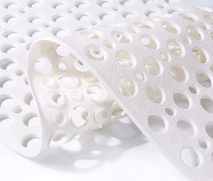 Nonslip Bath Tub Shower Mat with Suction Cups, Extra Soft TPE Bath Mat for Kids, Bathtub Bathroom Mats, Machine Washable, Smooth/Non-Textured Tubs Only, 30L x 17W Inch(White)
