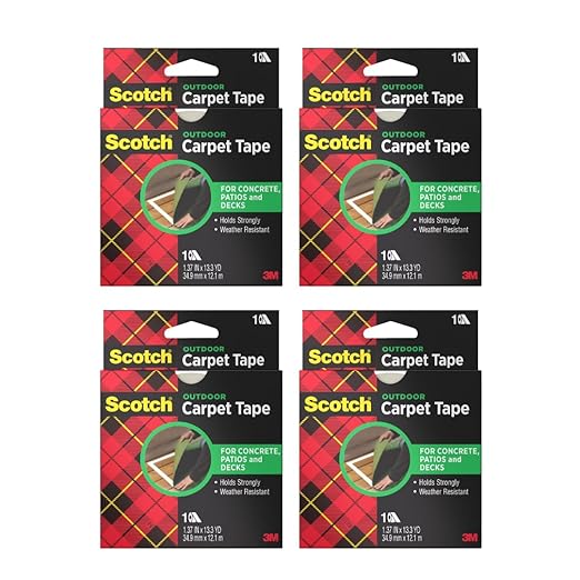 3M Scotch Double-Sided Carpet Tape 1.3 in x 40 ft – Heavy Duty Indoor/Outdoor Rug Gripper for Hardwood, Vinyl, Tile & Concrete Floors – Non-Slip Adhesive for Area Rugs and Mats - 4 Pack