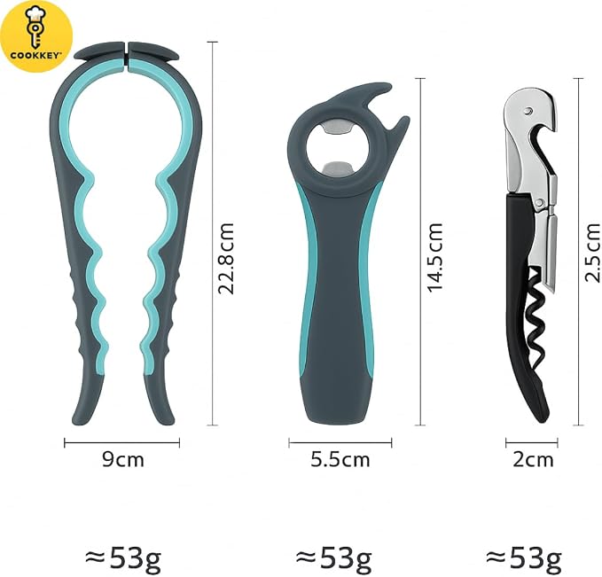 5-in-1 Jar Opener & Bottle Opener Set for Weak Hands – Easy Grip Lid Opener for Seniors and Arthritis, Multi-Function Kitchen Tool with Non-Slip Gripper Pads - COOKKEY