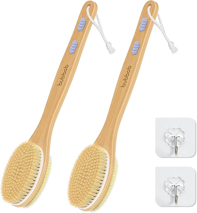 Back Scrubber for Shower,Bath Brush with Long Handle,Men and Women (2 Pack) | Bath Brush Body Exfoliator for Wet or Dry Brushing